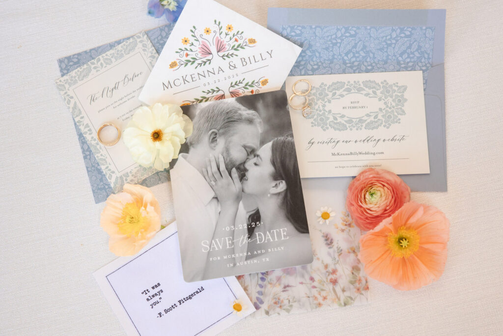Romantic wedding stationery with floral accents reflecting 2026 wedding trends