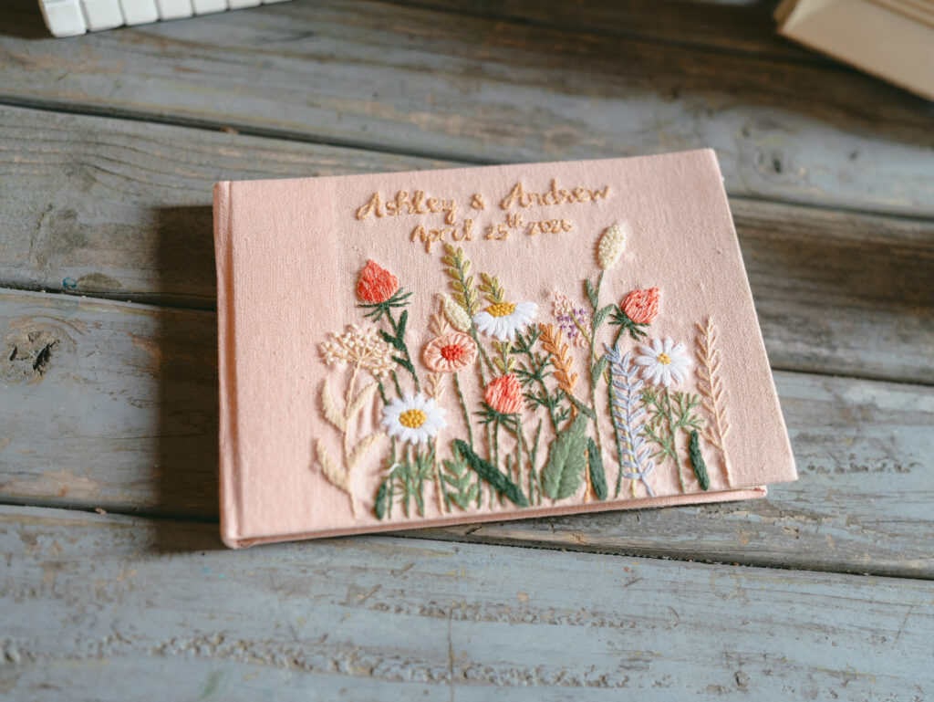 Embroidered floral wedding guestbook