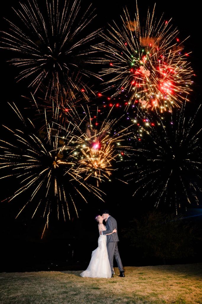 Fairytale Wedding Kiss Under Fireworks