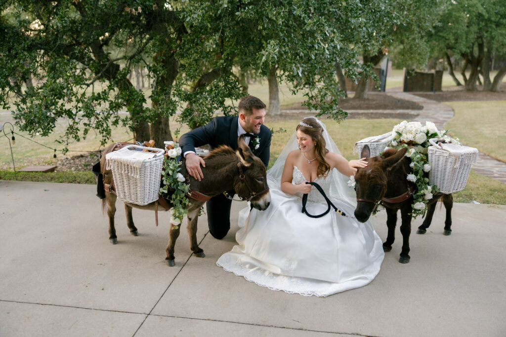 Photo of married couple petting a dongkey