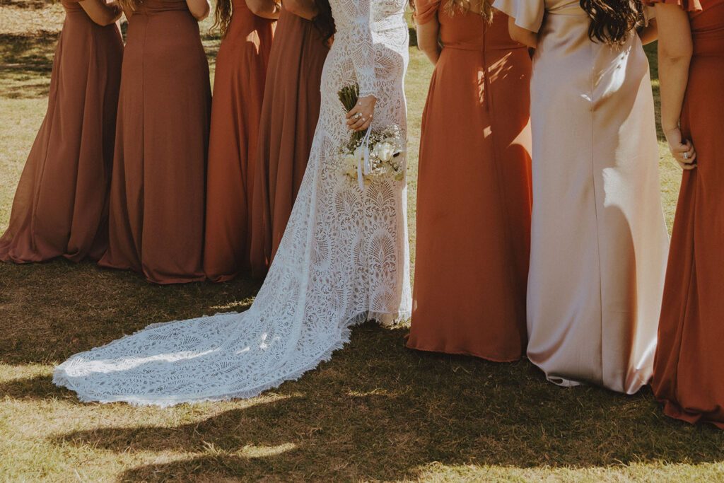 fall dresses and wedding dress at autumn wedding in Austin