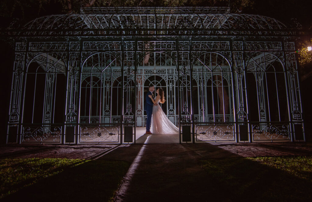 Couple embracing at night gazebo at the Best Non-Barn Wedding Venues