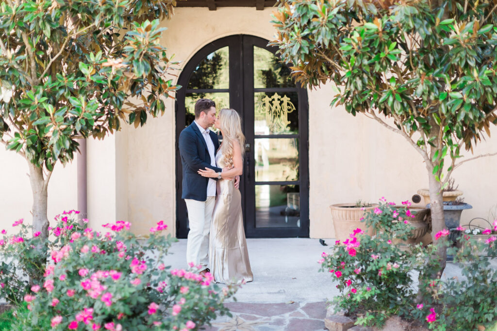 Romantic proposal moment in front of Ma Maison chapel entrance