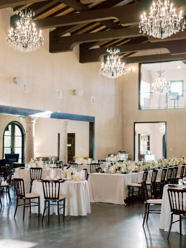 Reception hall with chandeliers