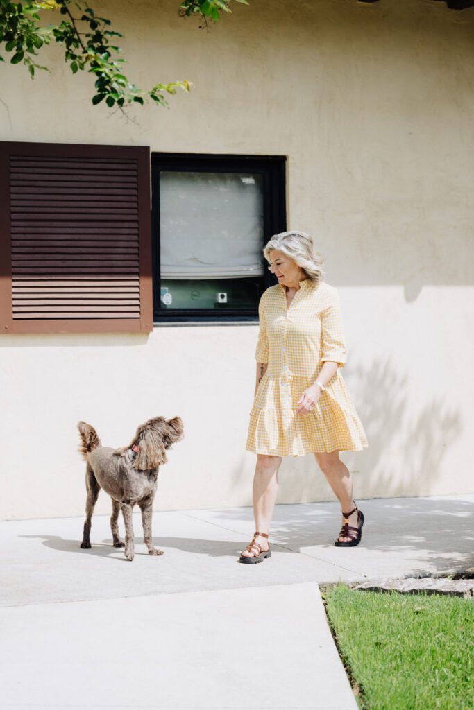 Karen walking her dog at Ma Maison wedding venue