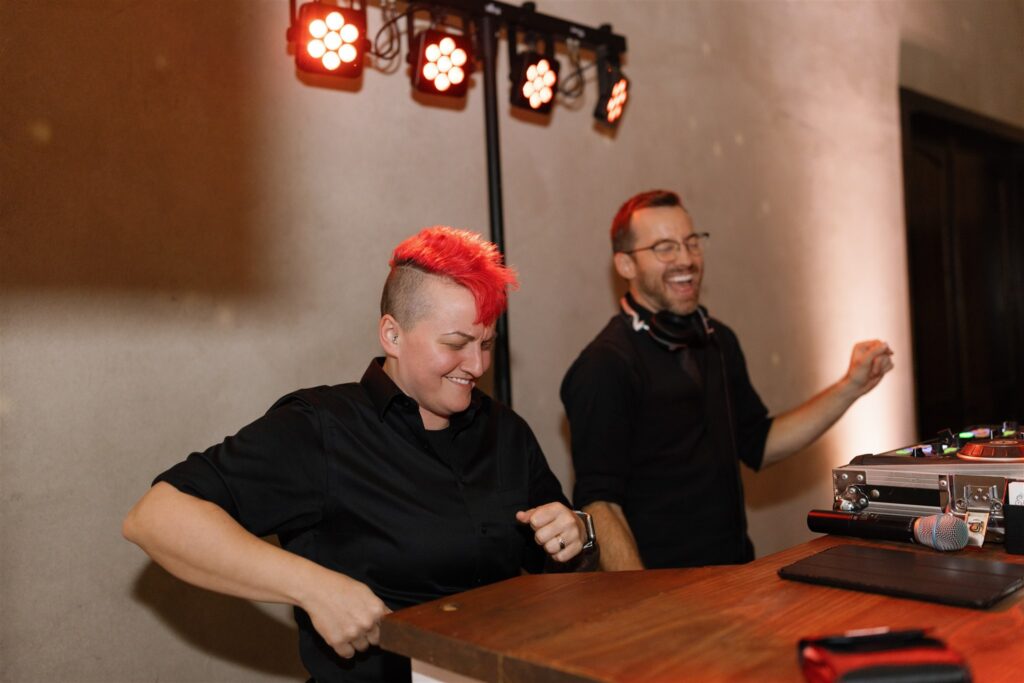 Wedding DJ duo in Austin bringing energy and fun to the dance floor.