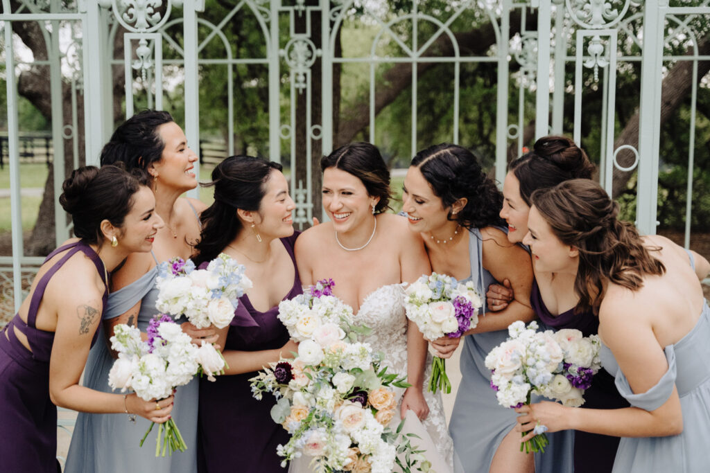 Wedding party moments with the bride in front of Green Cathedral