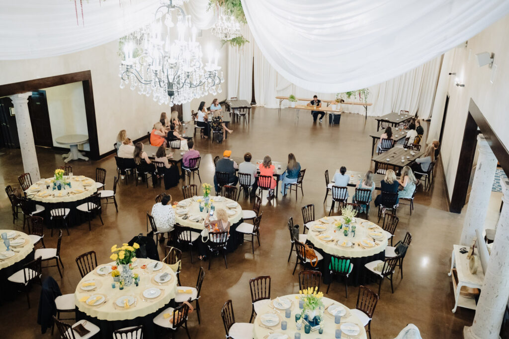 Reception hall setup organized by a wedding planner