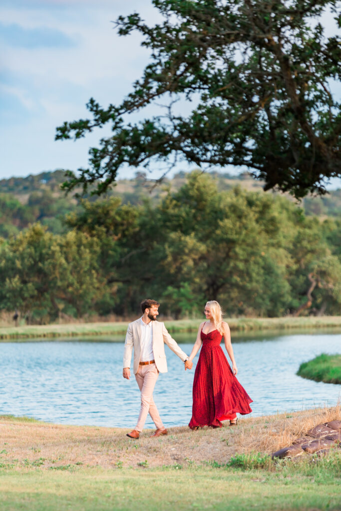 Outdoor wedding couple enjoying the scenic views of Ma Maison’s rolling hills and oak trees.