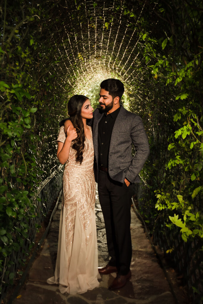 Stunning sunset wedding photo at Ma Maison with golden hour lighting in the Texas Hill Country. More romantic wedding proposal, newly engaged