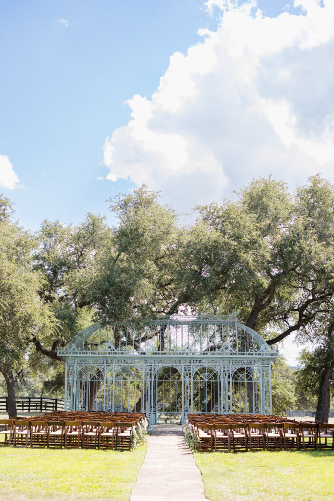 Outdoor ceremony space with iron gazebo