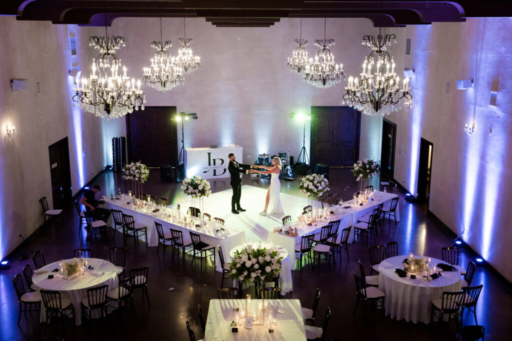 Elegant ballroom first dance at one of the most romantic spots in Dripping Springs