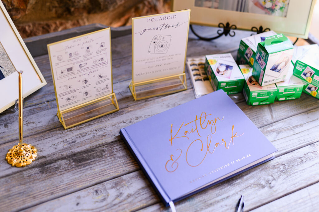 Polaroid wedding guestbook with instant film and signing instructions
