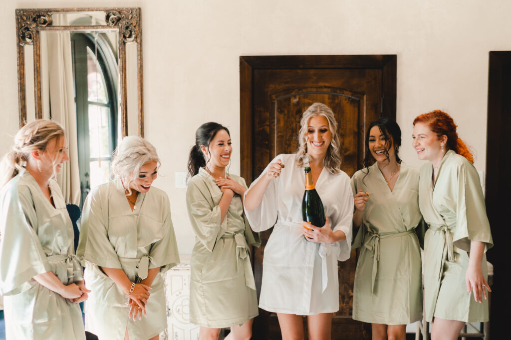 bride and bridesmaids getting ready at Texas wedding venue Ma Maison