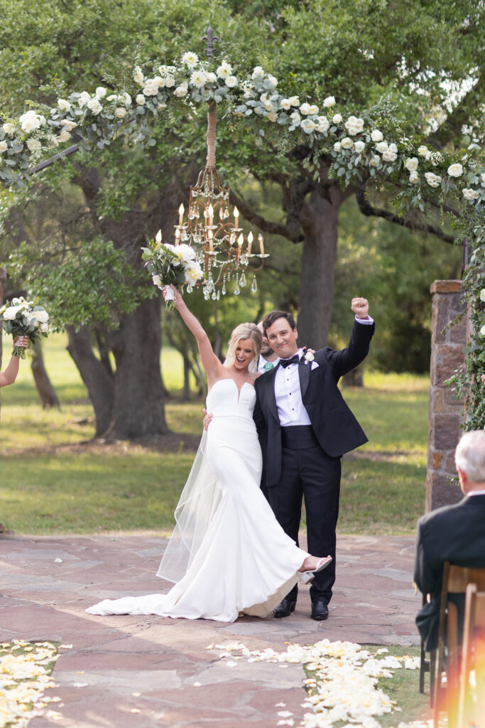 Wedding design inspiration with floral arch and chandelier